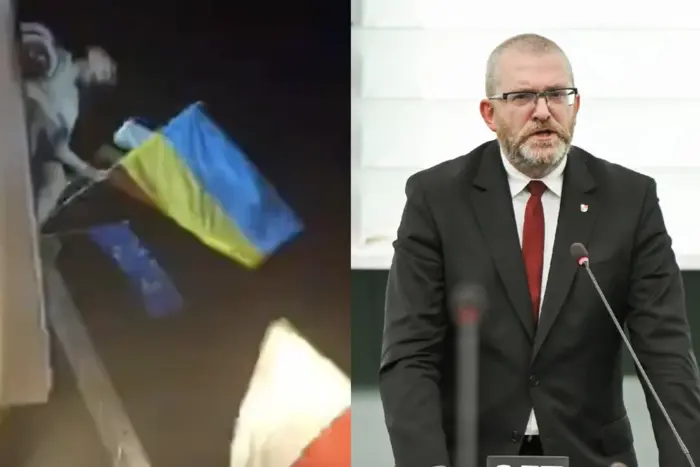 Zwolennicy kandydata na prezydenta Polski zerwali ukraińską flagę podczas «szturmu na ratusz»