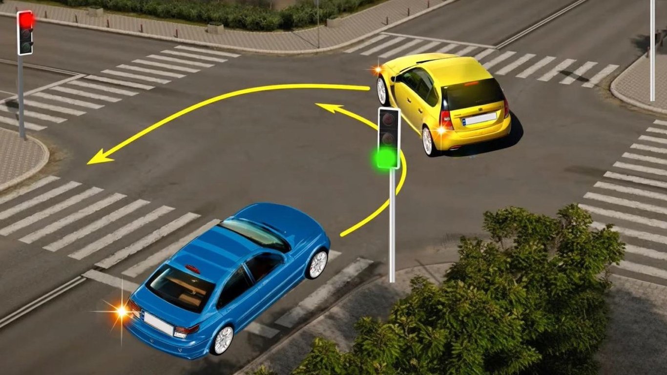 Test der Straßenverkehrsordnung über Wenden und Linksbiegung - wer wem Vorrang gibt